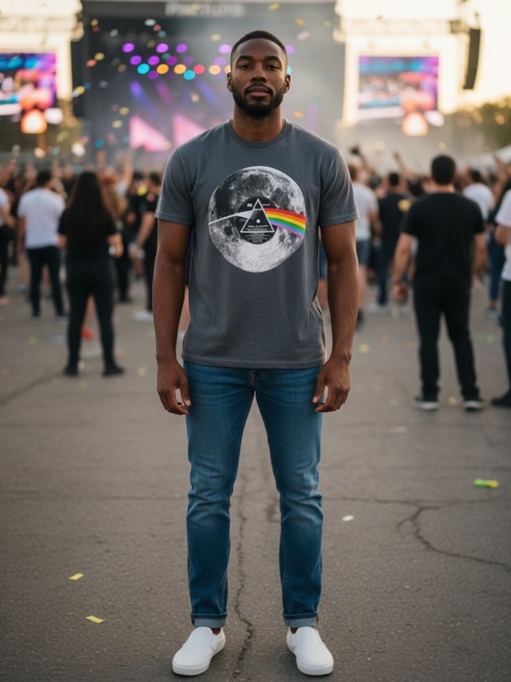 PINK FLOYD GRAY DARK SIDE OF THE MOON GRAPHIC SHORT SLEEVE CONCERT TEE